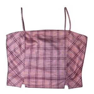 Liz & Sara Pink Plaid Spaghetti Strap Crop Top Y2K Cottagecore Size Large